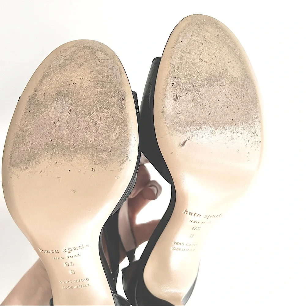 Kate Spade New York Leather Bow Detail Peep Toe Black Pumps Size 8.5